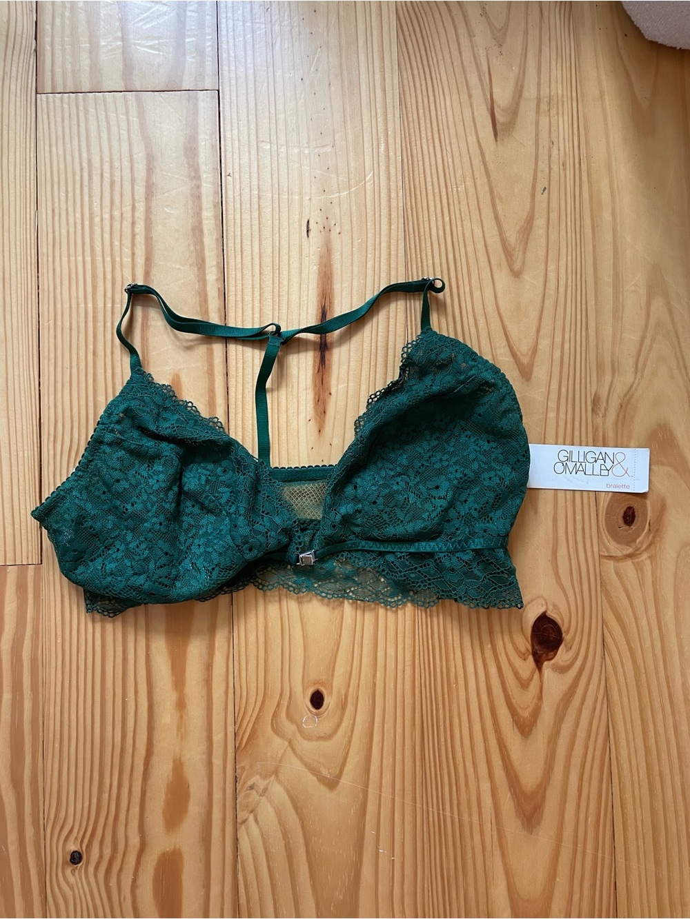 Gilligan & O'Malley Dark Green Lace Bralette with T-Back